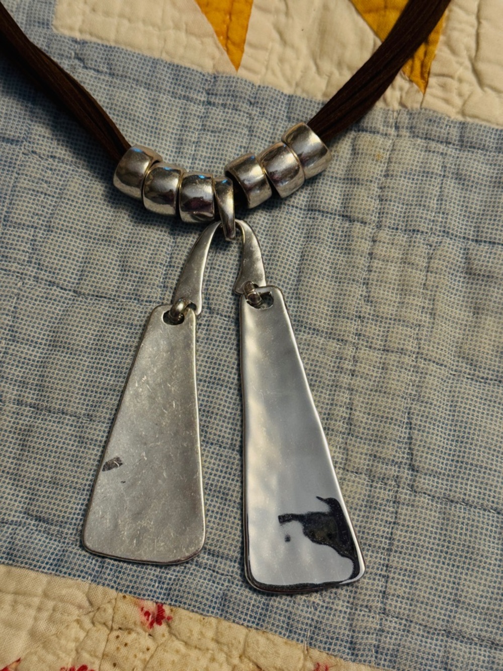 Double Paddle Silver Plated Choker Necklace By Robert Lee Morris So Ho - Picture 3 of 3